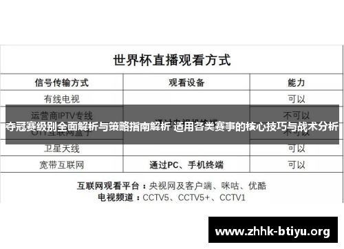 夺冠赛级别全面解析与策略指南解析 适用各类赛事的核心技巧与战术分析