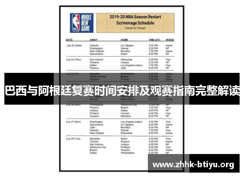 巴西与阿根廷复赛时间安排及观赛指南完整解读